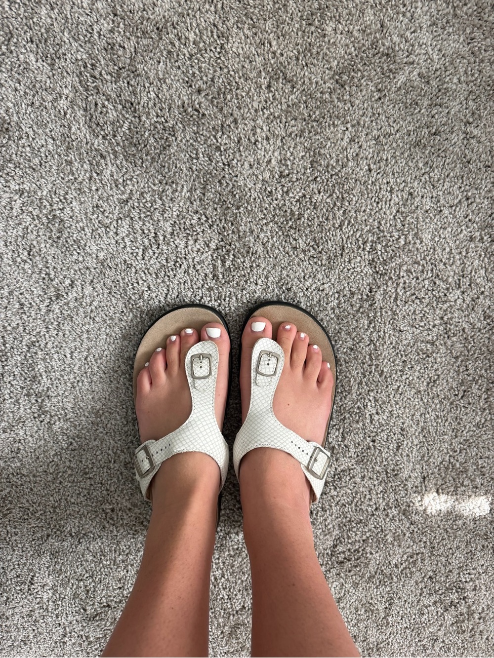 SAS White Textured Toe-Post Sandals with Buckle